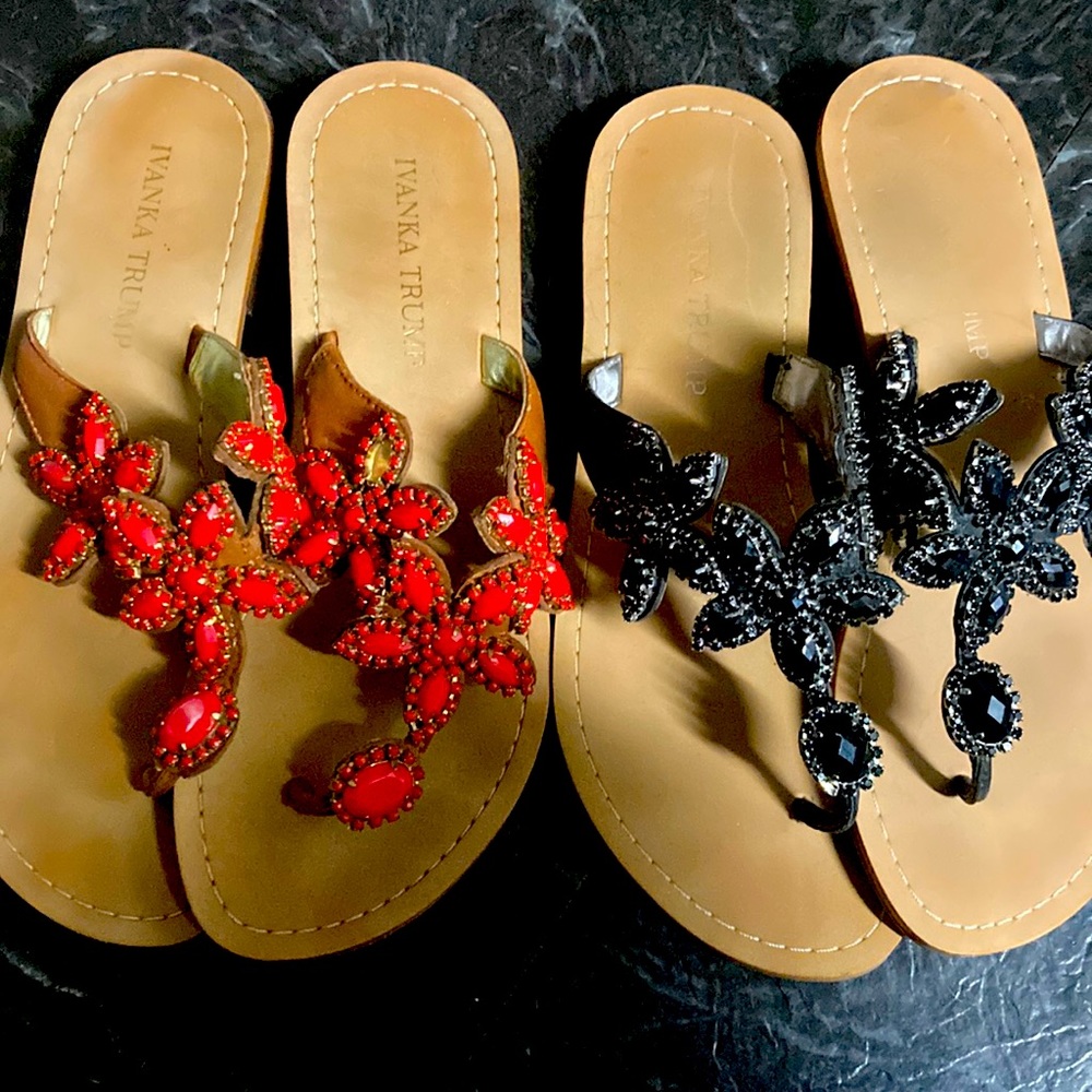Black and red flip flops